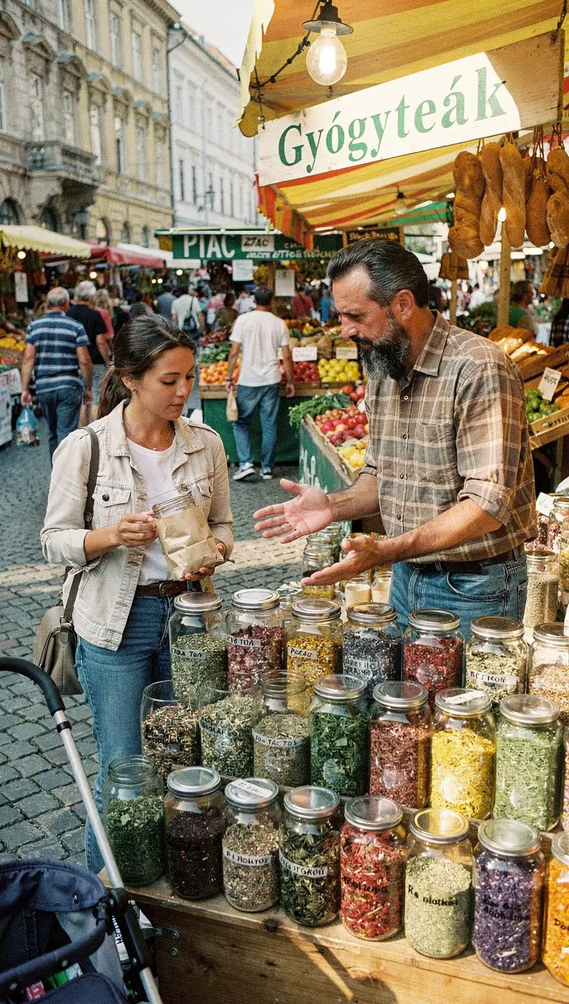Fekete tea csésze, mellette friss mentaágak.